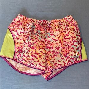 Reebok Pink and Yellow Athletic Track Shorts Energetic Design